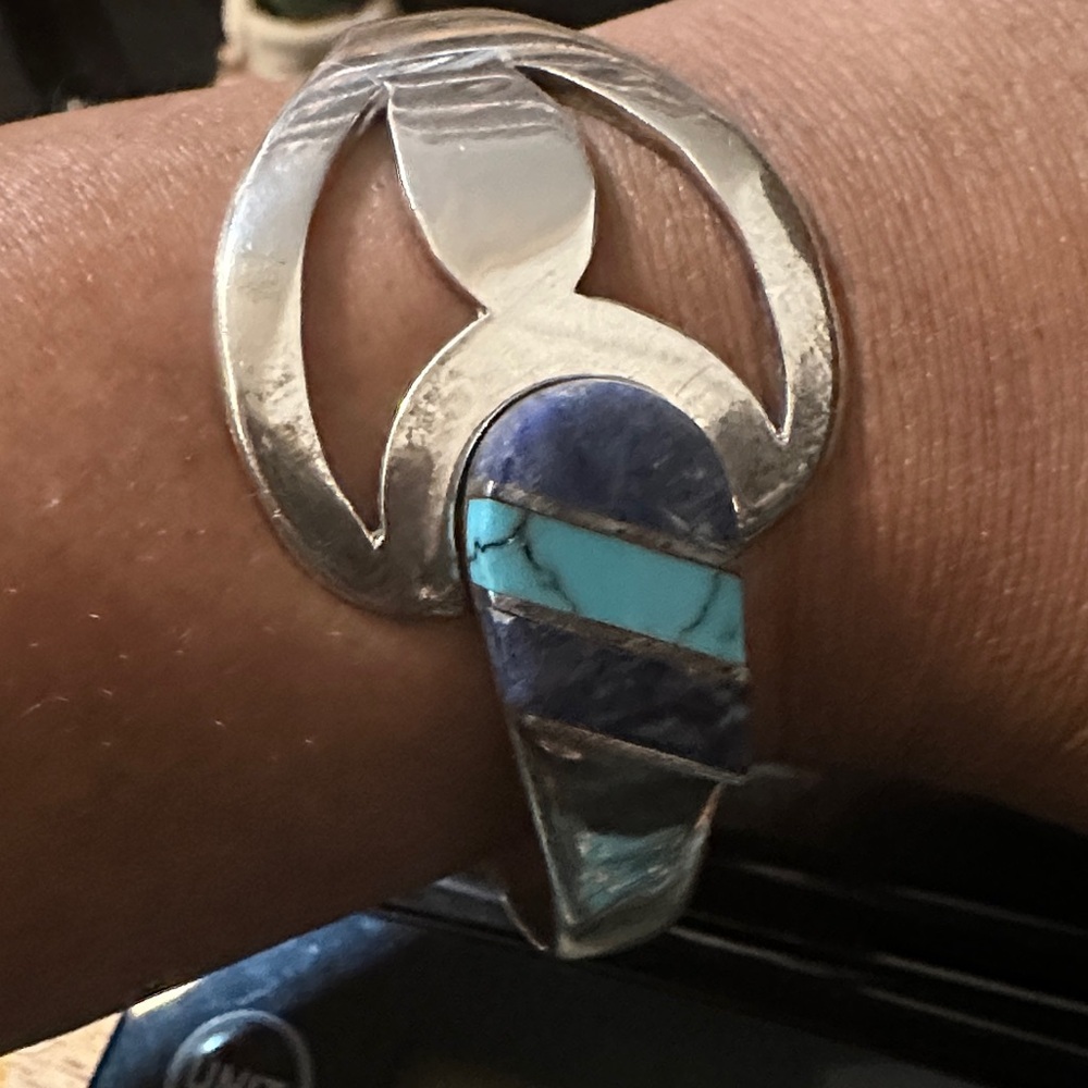 Taxco Sterling Silver Multi-Stone Clamper Bracelet 57.1 Grams 1950-1970’s - Picture 9 of 9